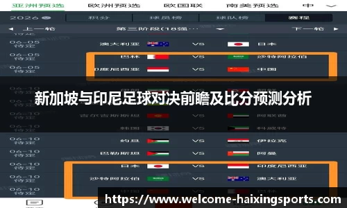 新加坡与印尼足球对决前瞻及比分预测分析